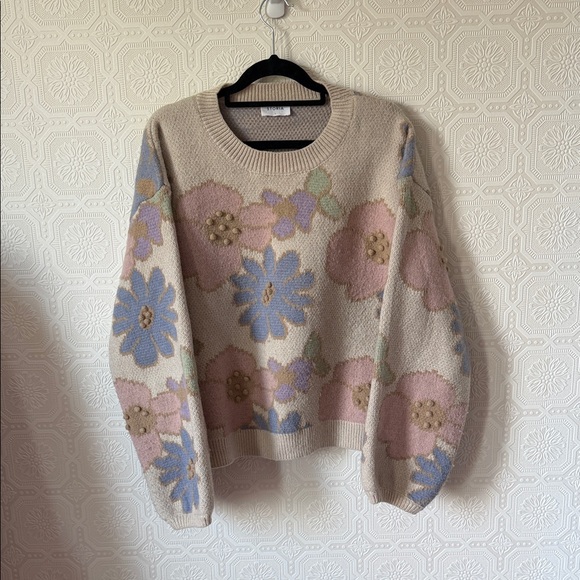 Storia Easy To Love Beige Brown Floral Sweater Size Large - Picture 2 of 12